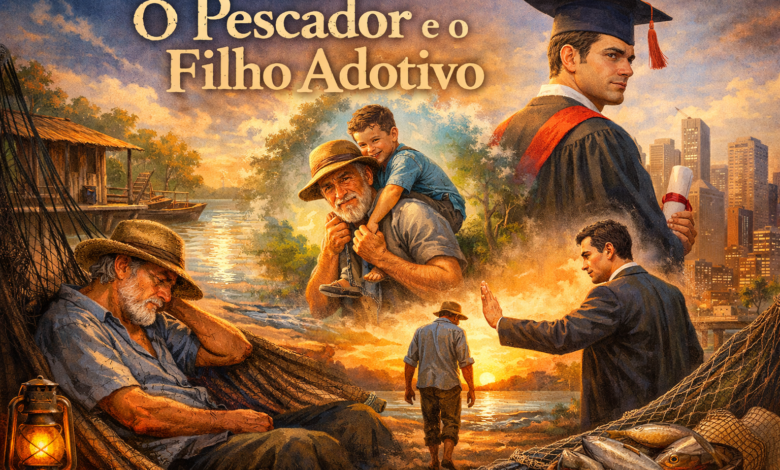 O Pescador e o Filho Adotivo - Não sei dizer exatamente como nasceu o amor entre Teodoro e Jacira. Só sei que nasceu longe, muito longe — lá no fundo do mato, onde o silêncio ensina mais do que qualquer escola. Teodoro era pescador. Pobre, como nunca fez questão de esconder. Nunca frequentou sala de aula, não sabia ler nem escrever, mas conhecia o rio como quem conhece o próprio corpo. Na rede, descansava o cansaço dos dias; na água, enfrentava tudo para não deixar faltar comida. Pescava para vender na cidade, não para enriquecer — apenas para não morrer de fome. Mesmo assim, alimentava um sonho grande demais para quem tinha tão pouco: ver o filho formado, doutor, alguém apontando e dizendo, sem constrangimento:Esse médico é filho de um pescador. O destino, porém, não costuma pedir licença. Jacira foi embora. Uns diziam que seguiu para a cidade grande com um antigo amor; outros nunca souberam ao certo. O fato é que Teodoro ficou. Ficou sozinho com Argeu nos braços — o filho que não era de sangue, mas era de alma. Criou-o com sacrifício. Houve dias em que não comeu para que o menino comesse duas vezes. Durante dezesseis anos, Argeu foi seu único mundo. Desde os dois anos de idade, aprenderam juntos que o que sustenta uma família não é o sobrenome, é o cuidado. Foram mais que pai e filho. Foram amigos. Companheiros contra tudo e todos. Teodoro nunca enxergou adoção como falta — para ele, adotar era amar em dobro. Nunca passou por sua cabeça explicar ao menino que não era seu filho biológico. Afinal, quem adota, o faz por amor. Pais de adoção são almas que sustentam outras almas em crescimento. O tempo passou. Argeu cresceu, estudou, conheceu novos caminhos, novos amigos, um namoro. E, aos poucos, foi se afastando do pai. Quatro anos se passaram. No último ano, quase não dava notícias. Até que um dia, a saudade apertou demais em Teodoro. Vestiu seu melhor terno de brim e foi atrás do filho Ao chegar, alguém lhe disse:Seu filho está recebendo hoje o diploma de doutor. O coração do pescador quase saiu do peito. Queria abraçar o filho do coração, viver aquele momento único. Mas, ao se aproximar, Argeu foi direto, frio: Com esse terno você não pode entrar. Vá embora. - Volte para os seus peixes. Minha vida agora é outra. - Apresentar você aos meus amigos seria uma vergonha. Teodoro tentou falar: - Filho, para você estudar eu precisei muito pescar. Sou um homem honesto. Sempre quis um filho inteligente, formado… Parou. Respirou fundo. E completou, com a voz cansada: - Vejo na minha frente alguém que estudou muito, mas não aprendeu o essencial. Quem rejeita o pai rejeita a si mesmo — e carrega um vazio que diploma nenhum preenche. Teodoro baixou a cabeça e saiu. As lágrimas misturavam-se à poeira do caminho. Aquele deveria ser o dia mais feliz de sua vida. De volta ao seu lugar, perdeu o gosto por tudo. Passava os dias na rede. Não pescava, não comia, apenas existia. Os amigos tentaram ajudar, mas a dor da ingratidão é silenciosa e profunda. Cerca de um ano depois, encontraram o pescador morto em sua rede. Magro. Encolhido. Com o rosto marcado por um sofrimento que ninguém conseguiu aliviar. Teodoro carregou a dor da ingratidão até o fim. Nada dói tanto quanto a ingratidão de um filho. Sentiu que fracassou, que todo amor foi em vão — e mesmo assim, nunca deixou de amar. Todos atravessamos fases. Todos erramos. Uns mais, outros menos. Mas nunca abandone seu velho pai ou sua velha mãe. Graças a eles, você existe. Um coração idoso continua amando — mas precisa de muito mais cuidado. Porque amor é vida. Quando você muda a maneira como vê as coisas, as coisas que você vê também mudam. Por Almir Souza Revista Fama Amazônica O Pescador e o Filho Adotivo - Não sei dizer exatamente como nasceu o amor entre Teodoro e Jacira. Só sei que nasceu longe, muito longe — lá no fundo do mato, onde o silêncio ensina mais do que qualquer escola. Teodoro era pescador. Pobre, como nunca fez questão de esconder. Nunca frequentou sala de aula, não sabia ler nem escrever, mas conhecia o rio como quem conhece o próprio corpo. Na rede, descansava o cansaço dos dias; na água, enfrentava tudo para não deixar faltar comida. Pescava para vender na cidade, não para enriquecer — apenas para não morrer de fome. Mesmo assim, alimentava um sonho grande demais para quem tinha tão pouco: ver o filho formado, doutor, alguém apontando e dizendo, sem constrangimento:Esse médico é filho de um pescador. O destino, porém, não costuma pedir licença. Jacira foi embora. Uns diziam que seguiu para a cidade grande com um antigo amor; outros nunca souberam ao certo. O fato é que Teodoro ficou. Ficou sozinho com Argeu nos braços — o filho que não era de sangue, mas era de alma. Criou-o com sacrifício. Houve dias em que não comeu para que o menino comesse duas vezes. Durante dezesseis anos, Argeu foi seu único mundo. Desde os dois anos de idade, aprenderam juntos que o que sustenta uma família não é o sobrenome, é o cuidado. Foram mais que pai e filho. Foram amigos. Companheiros contra tudo e todos. Teodoro nunca enxergou adoção como falta — para ele, adotar era amar em dobro. Nunca passou por sua cabeça explicar ao menino que não era seu filho biológico. Afinal, quem adota, o faz por amor. Pais de adoção são almas que sustentam outras almas em crescimento. O tempo passou. Argeu cresceu, estudou, conheceu novos caminhos, novos amigos, um namoro. E, aos poucos, foi se afastando do pai. Quatro anos se passaram. No último ano, quase não dava notícias. Até que um dia, a saudade apertou demais em Teodoro. Vestiu seu melhor terno de brim e foi atrás do filho Ao chegar, alguém lhe disse:Seu filho está recebendo hoje o diploma de doutor. O coração do pescador quase saiu do peito. Queria abraçar o filho do coração, viver aquele momento único. Mas, ao se aproximar, Argeu foi direto, frio: Com esse terno você não pode entrar. Vá embora. - Volte para os seus peixes. Minha vida agora é outra. - Apresentar você aos meus amigos seria uma vergonha. Teodoro tentou falar: - Filho, para você estudar eu precisei muito pescar. Sou um homem honesto. Sempre quis um filho inteligente, formado… Parou. Respirou fundo. E completou, com a voz cansada: - Vejo na minha frente alguém que estudou muito, mas não aprendeu o essencial. Quem rejeita o pai rejeita a si mesmo — e carrega um vazio que diploma nenhum preenche. Teodoro baixou a cabeça e saiu. As lágrimas misturavam-se à poeira do caminho. Aquele deveria ser o dia mais feliz de sua vida. De volta ao seu lugar, perdeu o gosto por tudo. Passava os dias na rede. Não pescava, não comia, apenas existia. Os amigos tentaram ajudar, mas a dor da ingratidão é silenciosa e profunda. Cerca de um ano depois, encontraram o pescador morto em sua rede. Magro. Encolhido. Com o rosto marcado por um sofrimento que ninguém conseguiu aliviar. Teodoro carregou a dor da ingratidão até o fim. Nada dói tanto quanto a ingratidão de um filho. Sentiu que fracassou, que todo amor foi em vão — e mesmo assim, nunca deixou de amar. Todos atravessamos fases. Todos erramos. Uns mais, outros menos. Mas nunca abandone seu velho pai ou sua velha mãe. Graças a eles, você existe. Um coração idoso continua amando — mas precisa de muito mais cuidado. Porque amor é vida. Quando você muda a maneira como vê as coisas, as coisas que você vê também mudam. Por Almir Souza Revista Fama Amazônica O Pescador e o Filho Adotivo